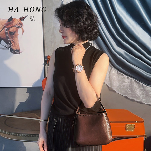 新款头层牛皮马蹄包时尚百搭休闲