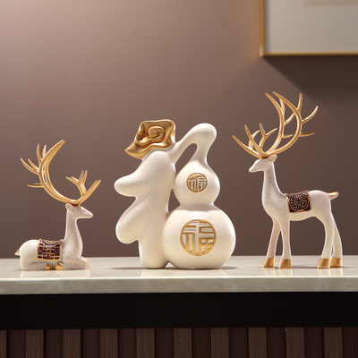 新中式福禄平安麋鹿摆件