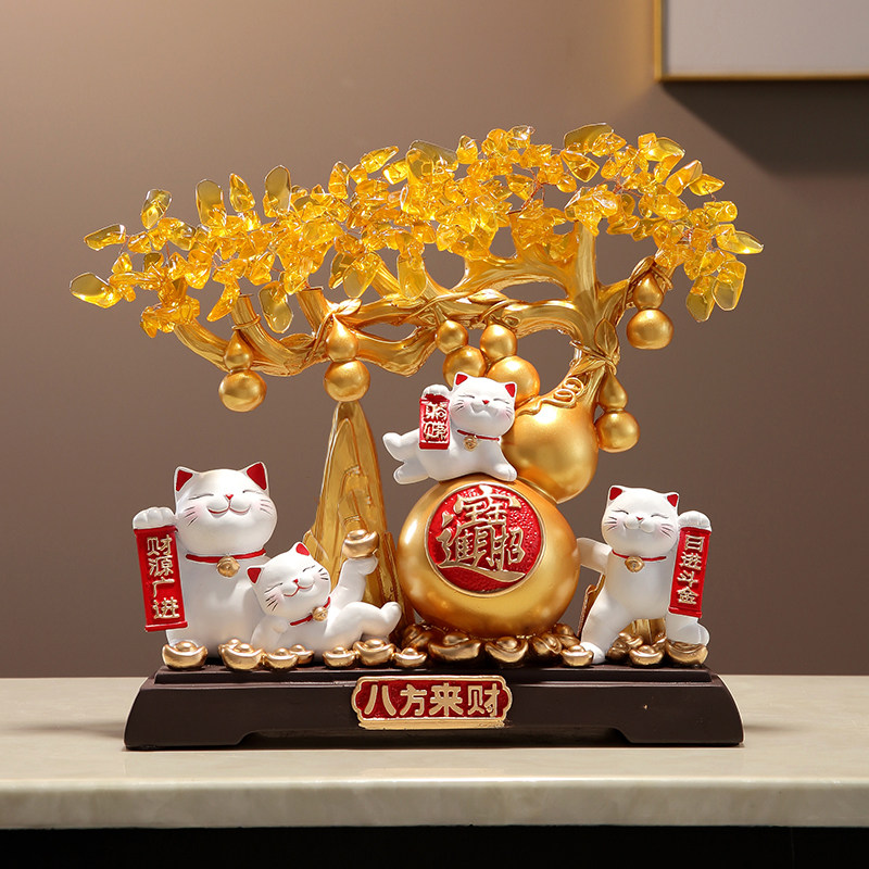 新中式招财猫发财树摆件