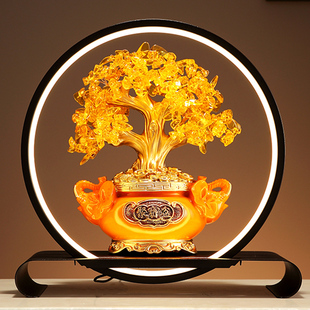 黄水晶发财摇钱树摆件招财进宝玄关聚宝盆装饰品开业开店乔迁礼物