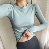 高弹瑜伽服上衣女轻薄显瘦健身长袖 普拉提跑步训练运动训练打底衫
