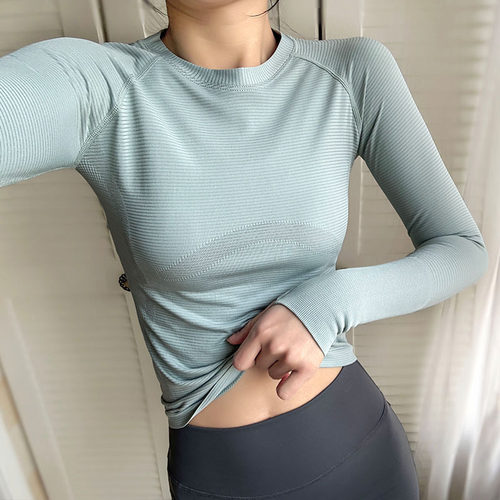 高弹瑜伽服上衣女轻薄显瘦健身长袖普拉提跑步训练运动训练打底衫