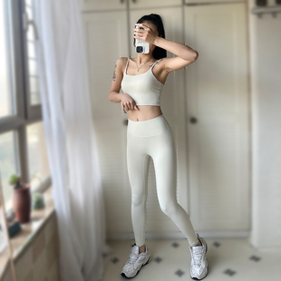 提臀收腹健身裤女款无尴尬线带兜裸感瑜伽弹力速干高腰跑步运动服