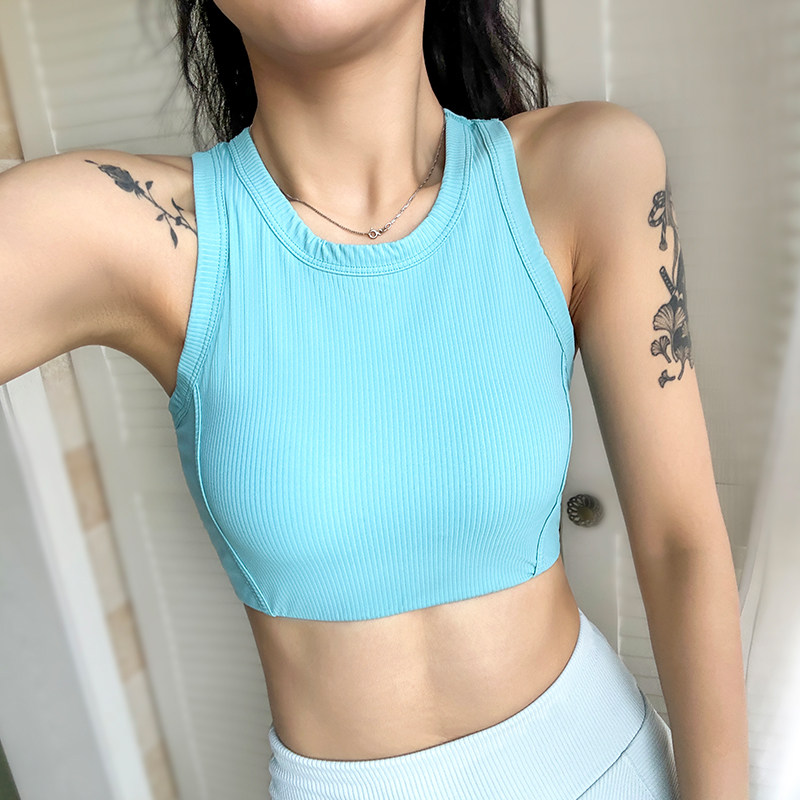 一体杯高强度运动内衣女款美式防下垂跑步健身文胸无袖瑜伽服外穿
