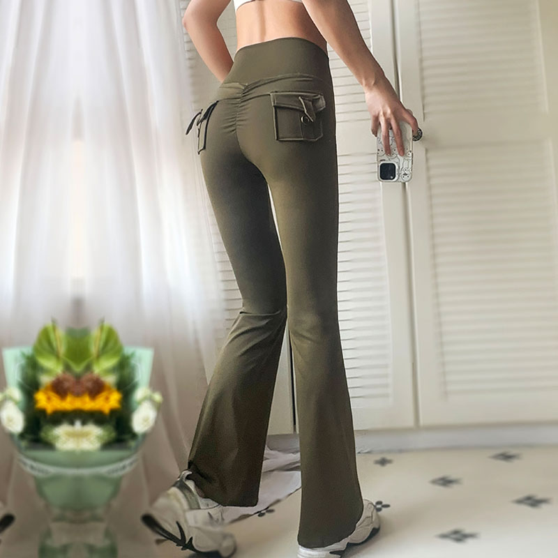 绝美口袋工装健身裤女款蜜桃臀紧身训练运动裤速干鲨鱼瑜伽裤春季