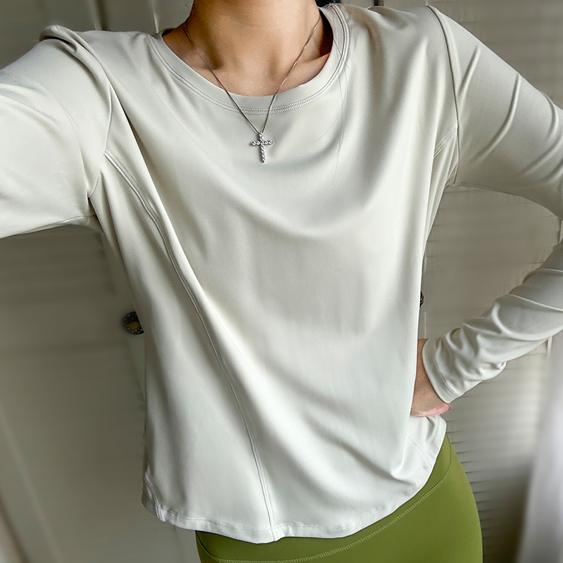 春秋季新款瑜伽服上衣女速干宽松跑步运动上衣罩衫长袖显瘦健身服