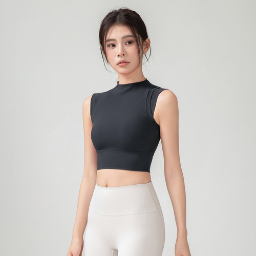 辣妹性感高领无袖健身背心跑步防震运动内衣大胸外穿收副乳瑜伽服