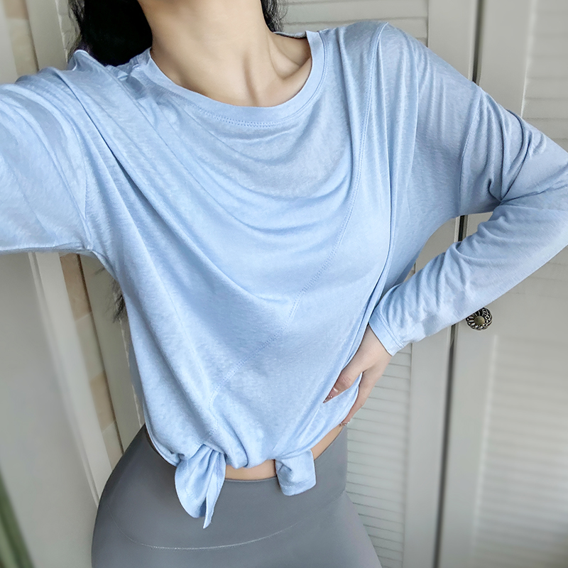 瑜伽服上衣女春秋轻薄中长款宽松显瘦遮臀运动跑步健身T恤速干衣