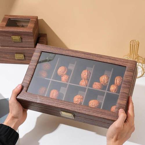 皮革天窗文玩核桃收纳盒狮子头收纳盒核桃陈列展示盒子核桃收藏箱