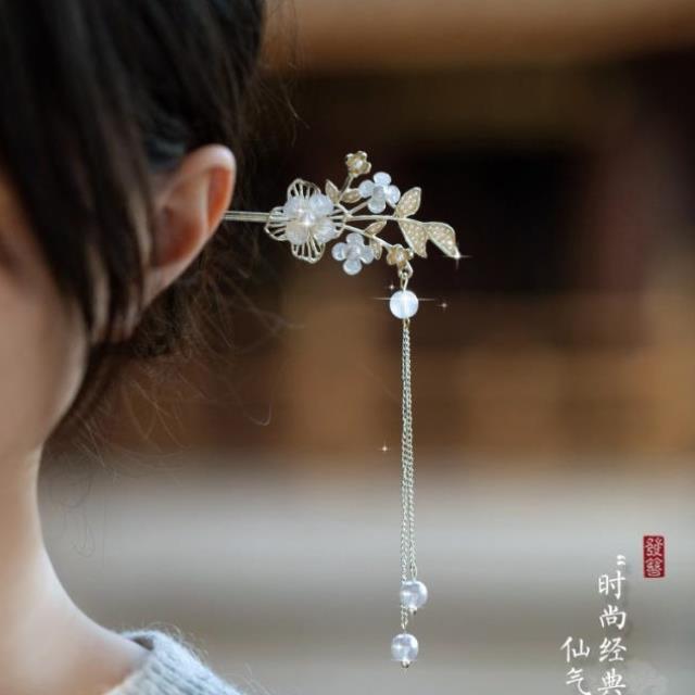 铃兰花古风步摇发簪高级感古典珍珠汉服簪子发钗流苏旗袍盘发钗子
