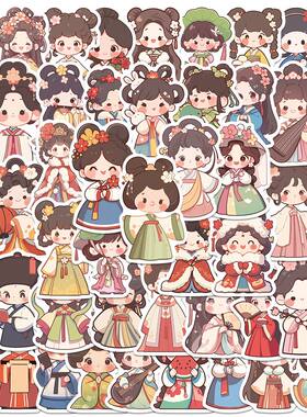 汉服古风小女孩贴纸国风行李箱贴