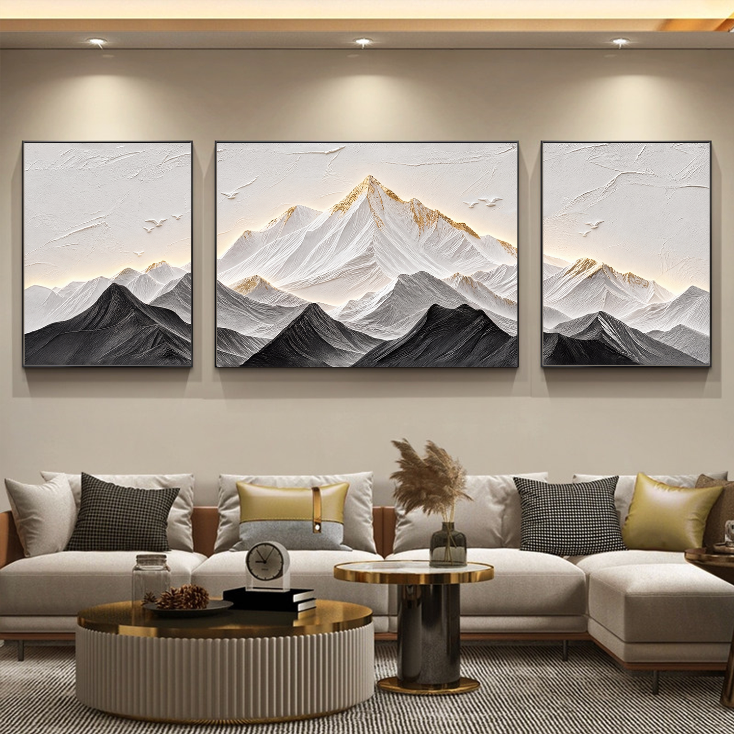 现代简约客厅装饰画背有靠山沙发背景墙挂画轻奢高级感三联壁画