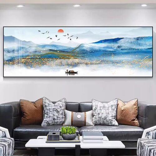 背有靠山客厅装饰画现代新中式沙发背景墙挂画山水风景画大气壁画