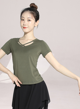 舞蹈服女上衣黑色显瘦形体练功服学艺考舞蹈现代舞芭蕾舞服0621z