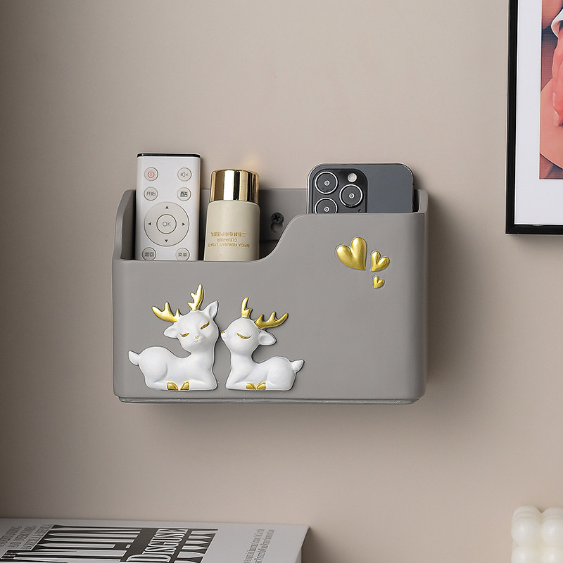 床头放空调电视遥控器收纳盒壁挂式免打孔客厅挂墙手机充电置物架