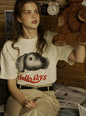 HEARTBECKON汉贝克原创【我爱大耳朵】圆领国潮休闲短袖印花T恤