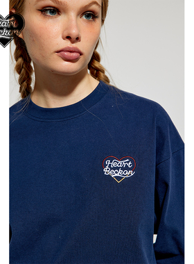 HEARTBECKON2024秋冬新款美式复古LOGO爱心刺绣圆领长袖T男女同款