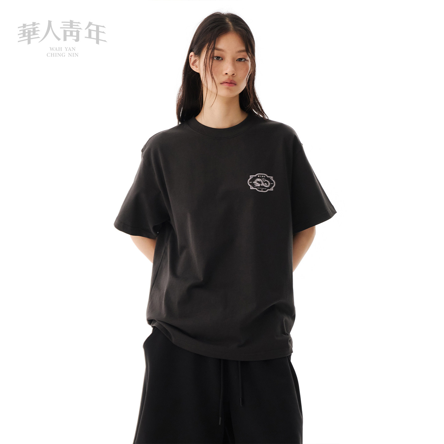 华人青年弯龙字母印花T恤2026春夏新款宽松休闲短袖纯棉百搭上衣