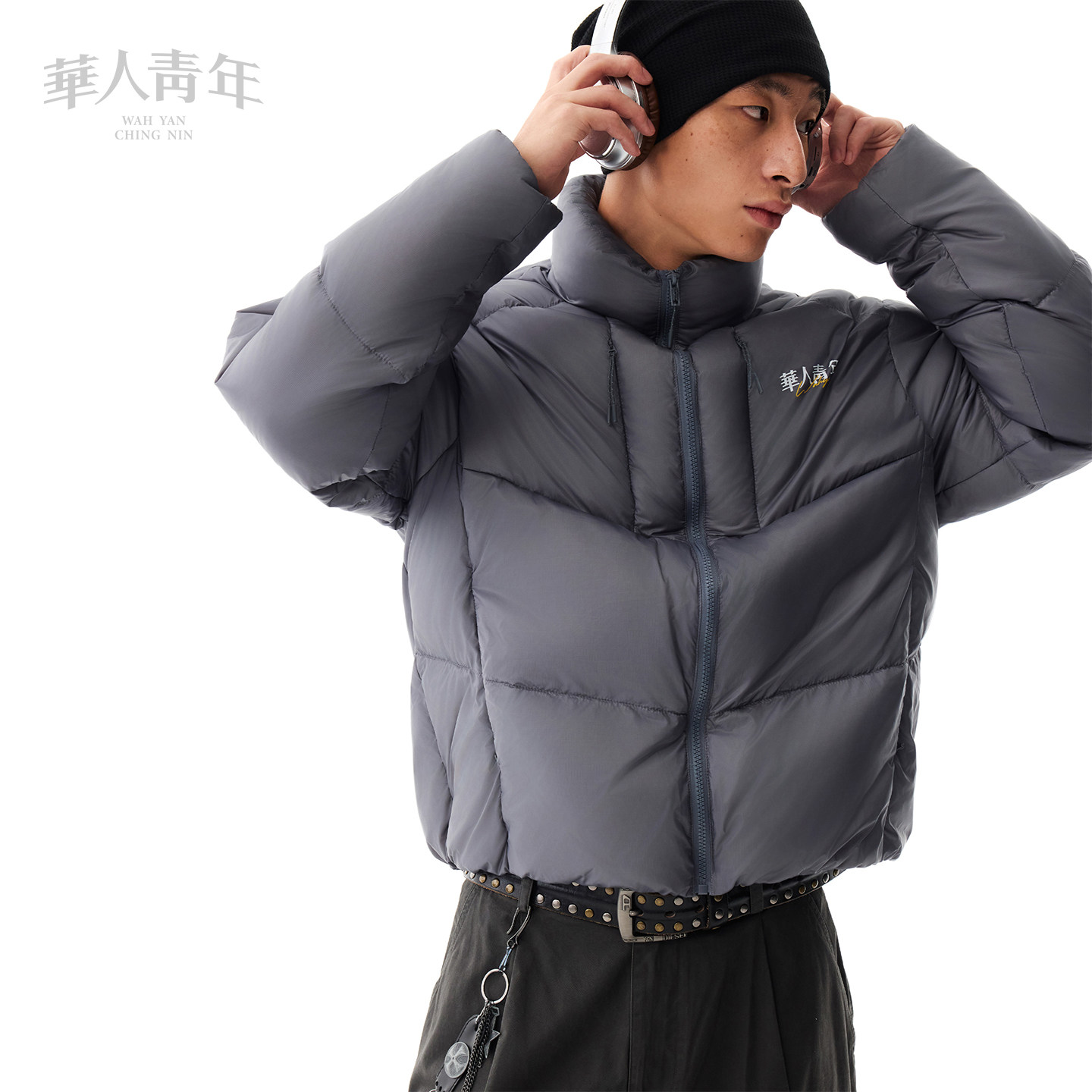 华人青年冬季新款印花立领鸭绒羽绒服男女户外保暖休闲外套上衣
