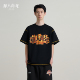 街头痞帅情侣重磅宽松半袖 华人青年撞色火焰短袖 T恤男夏装 上衣潮