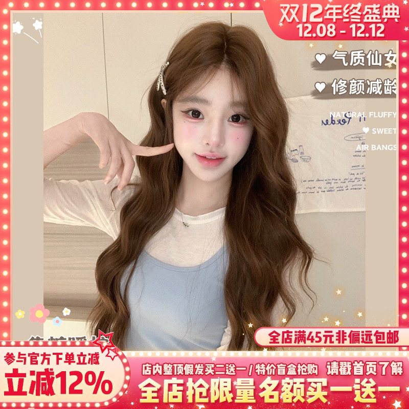 哼唧假发长卷发女lolita日常网红中分前额一字蕾丝自然全头套