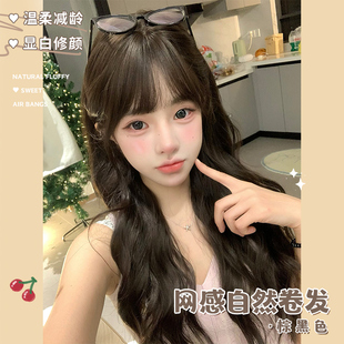 哼唧假发女日常长卷发自然甜美可爱逼真齐刘海全头套