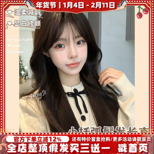 哼唧假发黑茶色层次感碎剪成熟气质长卷发整顶假发全头套