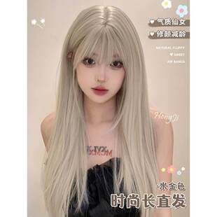 哼唧 长直发网红女团假发 白金假发女长发lolita圆脸假发全头套式