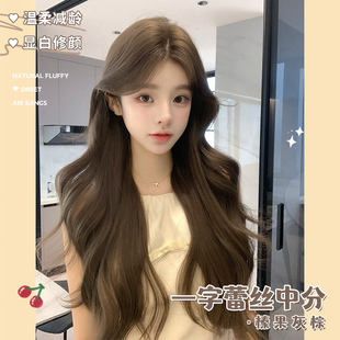 哼唧假发女长发波浪卷日常lolita网红一字蕾丝自然逼真全头套