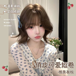 哼唧家假发女短发自然榛果灰棕微卷Lolita短卷发蓬松学生jk全头套