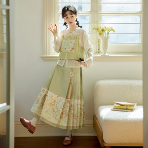 七月夕原创汉服 没骨 娃娃领衬衫改良主腰国风八分马面裙套装日常