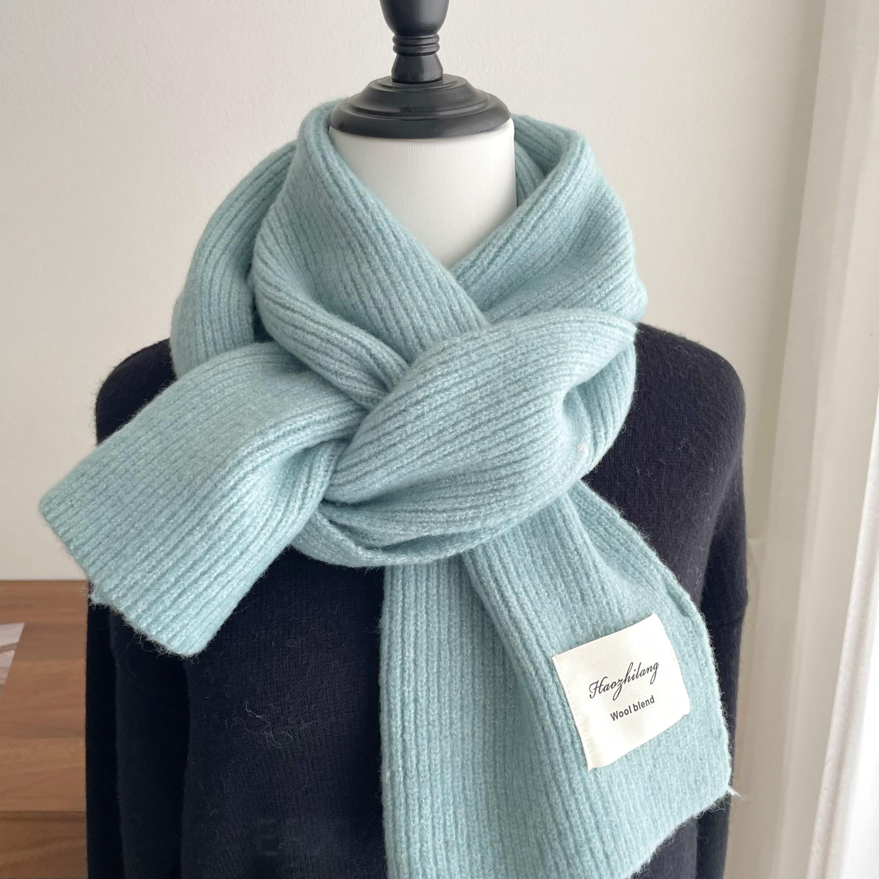 蒂芙尼蓝色羊毛混纺针织毛线围巾