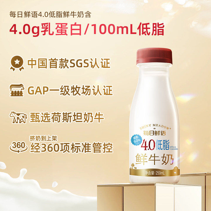 每日鲜语高端4.0低脂鲜牛奶250ml*12瓶装牛奶高钙早餐鲜奶,咖啡/麦片/冲饮,低温奶,淘宝优惠券,粉丝福利购,淘宝优惠卷