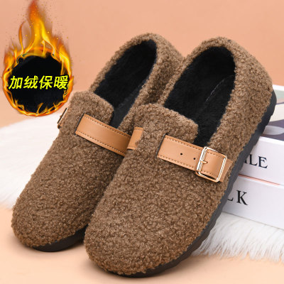 2025冬新款毛毛鞋女外穿厚底居家棉鞋豆豆鞋加绒保暖老北京妈妈鞋