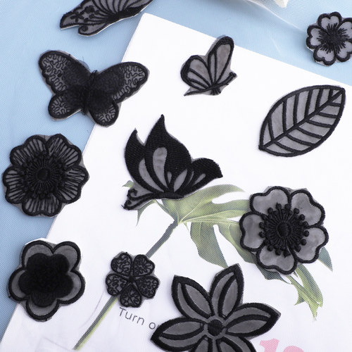 免缝黑色蕾丝自粘布贴补丁贴