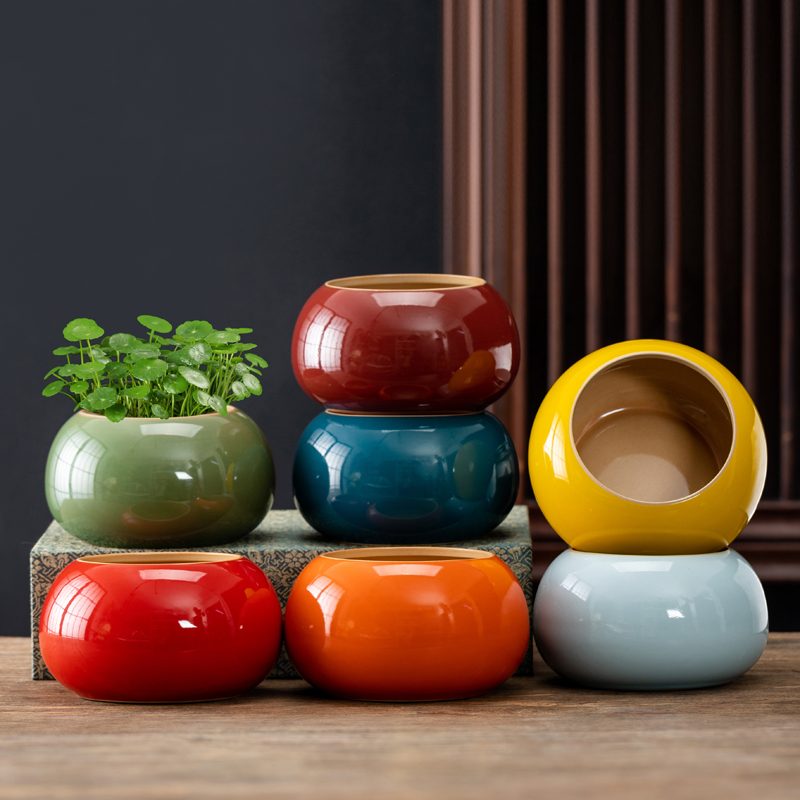 水培器皿铜钱草绿萝专用花盆陶瓷家用水养容器办公室桌面装饰摆件