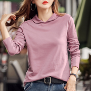 Pure cotton long-sleeved t-shirt women's polo small shirt doll collar lapel top solid color collared bottoming shirt t-shirt Western style