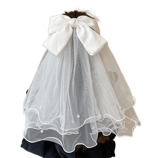 皇冠蝴蝶结头饰女孩儿童头纱女童生日发饰花童宝宝爱莎公主裙发卡