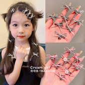 儿童发夹甜酷银色蝴蝶结发饰女童发卡不伤发刘海侧边夹鸭嘴夹头饰