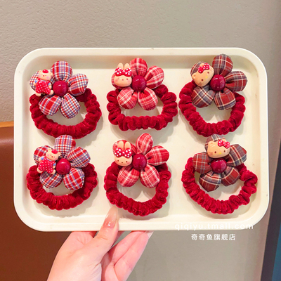 新年头饰红色格纹儿童头绳