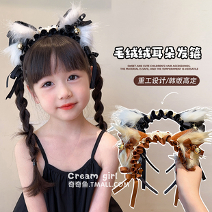 儿童发箍可爱毛绒猫耳朵蝴蝶结头箍女童发饰不勒头游乐园拍照道具