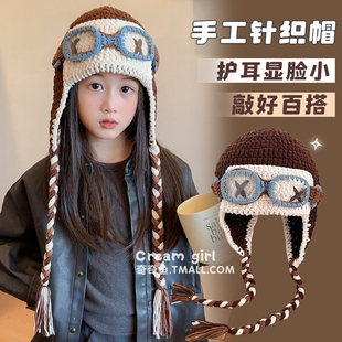 针织帽女中大童飞行员可爱加厚雷锋帽2025秋冬款保暖护耳防冻帽子