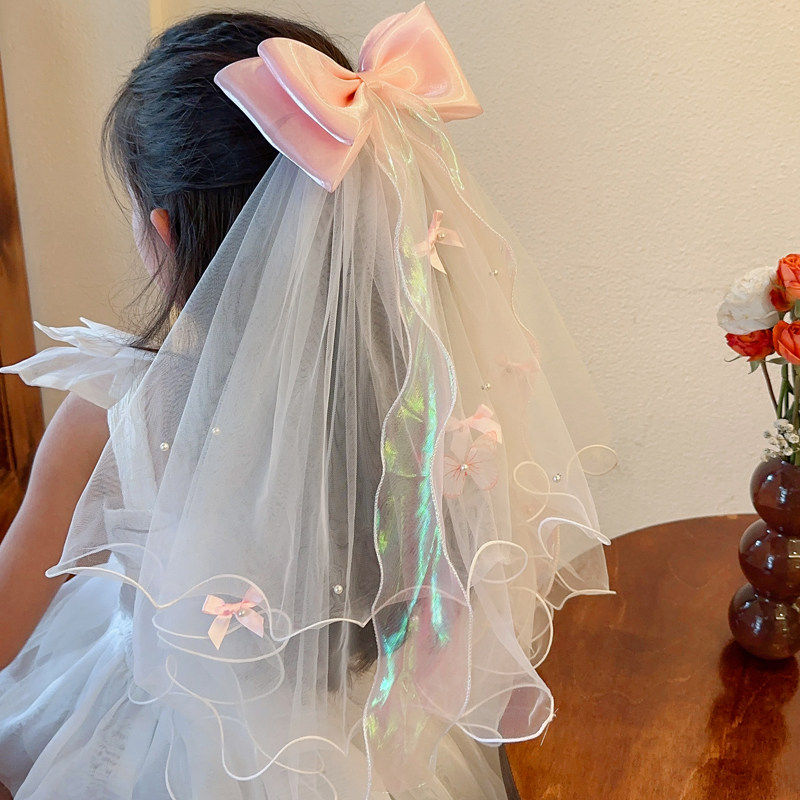 儿童超仙长款头纱公主皇冠发夹女孩拍照发饰女童发卡可爱宝宝头饰