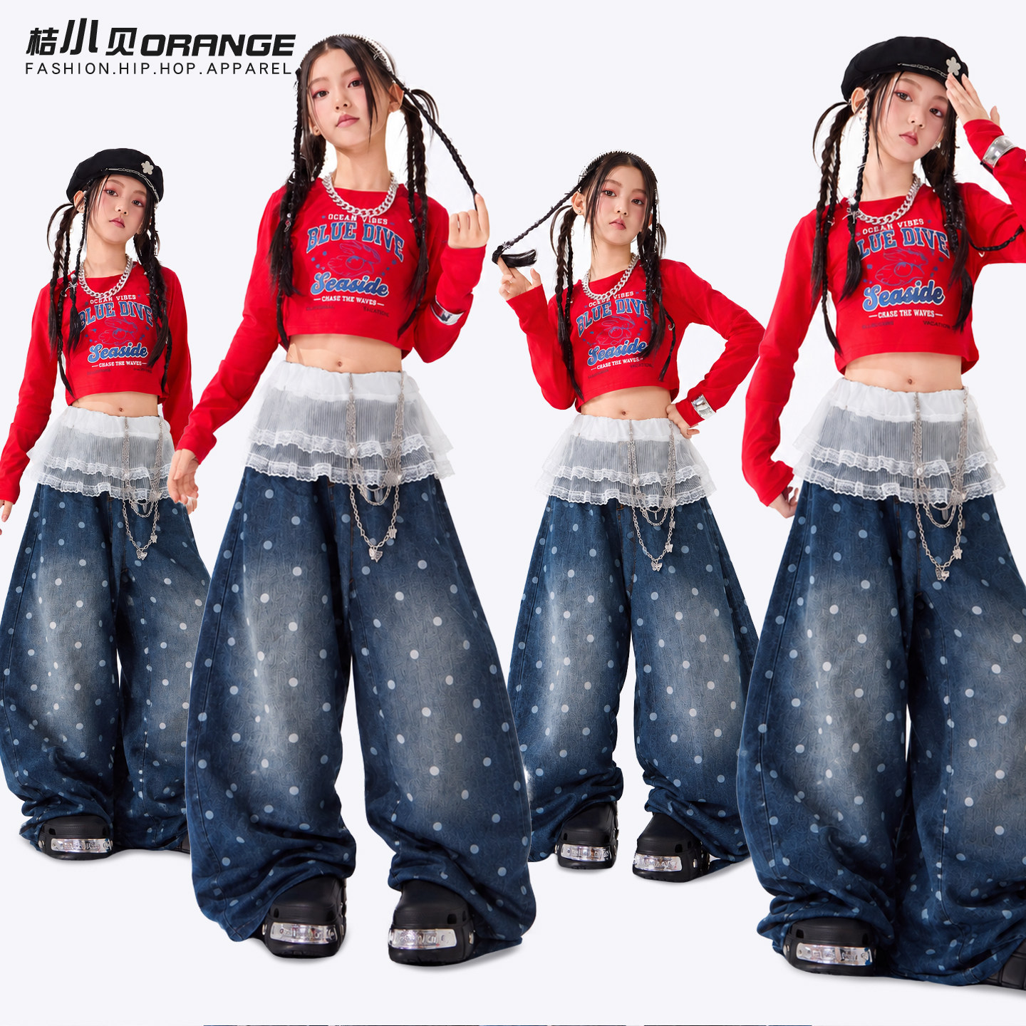 女童爵士舞服装儿童舞蹈服红色
