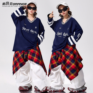 街舞服装儿童酷帅潮服蓝色上衣男童元旦演出服hiphop男孩嘻哈套装