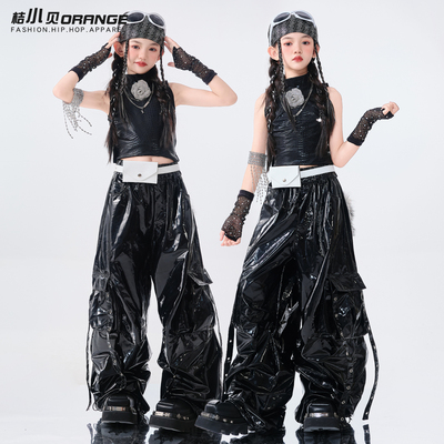 爵士舞服装儿童黑色飘带套装