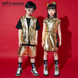 六一儿童啦啦操演出服中国风亮面马甲幼儿园汉服小学生合唱表演服