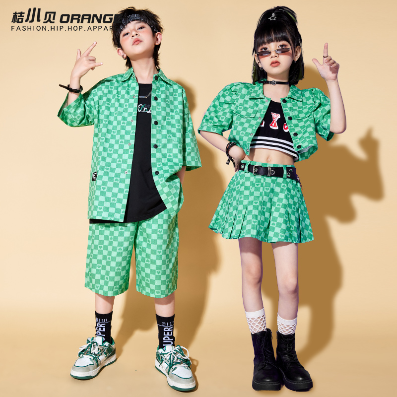 桔小贝通用嘻哈街舞绿色演出服