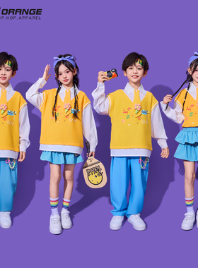 运动会开幕式服装小学生黄色假两件儿童啦啦队演出服团体班服套装