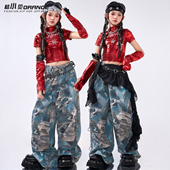 爵士舞女童服装 潮酷时髦红色jazz儿童模特走秀套装 女团舞蹈演出服